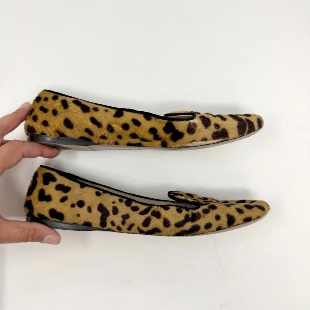 Prada Brown Black Pony Hair Leather Cheetah Print Loafer Flats